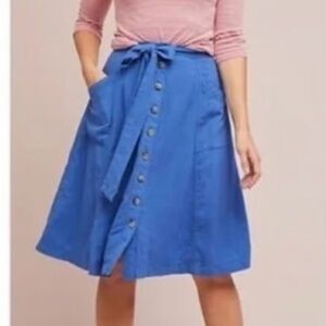 Anthropologie Blue Midi A-Line Skirt with Tie Front 4